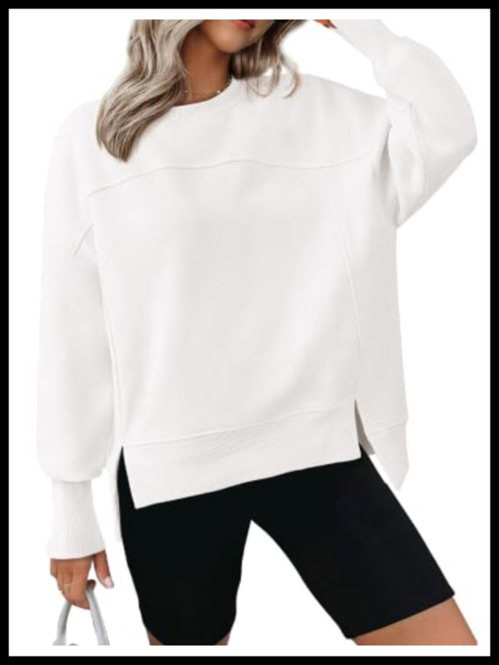 Womens Crewneck Sweatshirt Fleece Pullover High Low Side Slit Long Sleeve